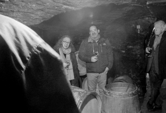 At Domaine Lafarge, L to R: Frederic Lafarge (with his back to the camera), Alice, Paul Wasserman, Michel Lafarge