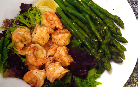 Shrimp + Asparagus + Greens = Spring