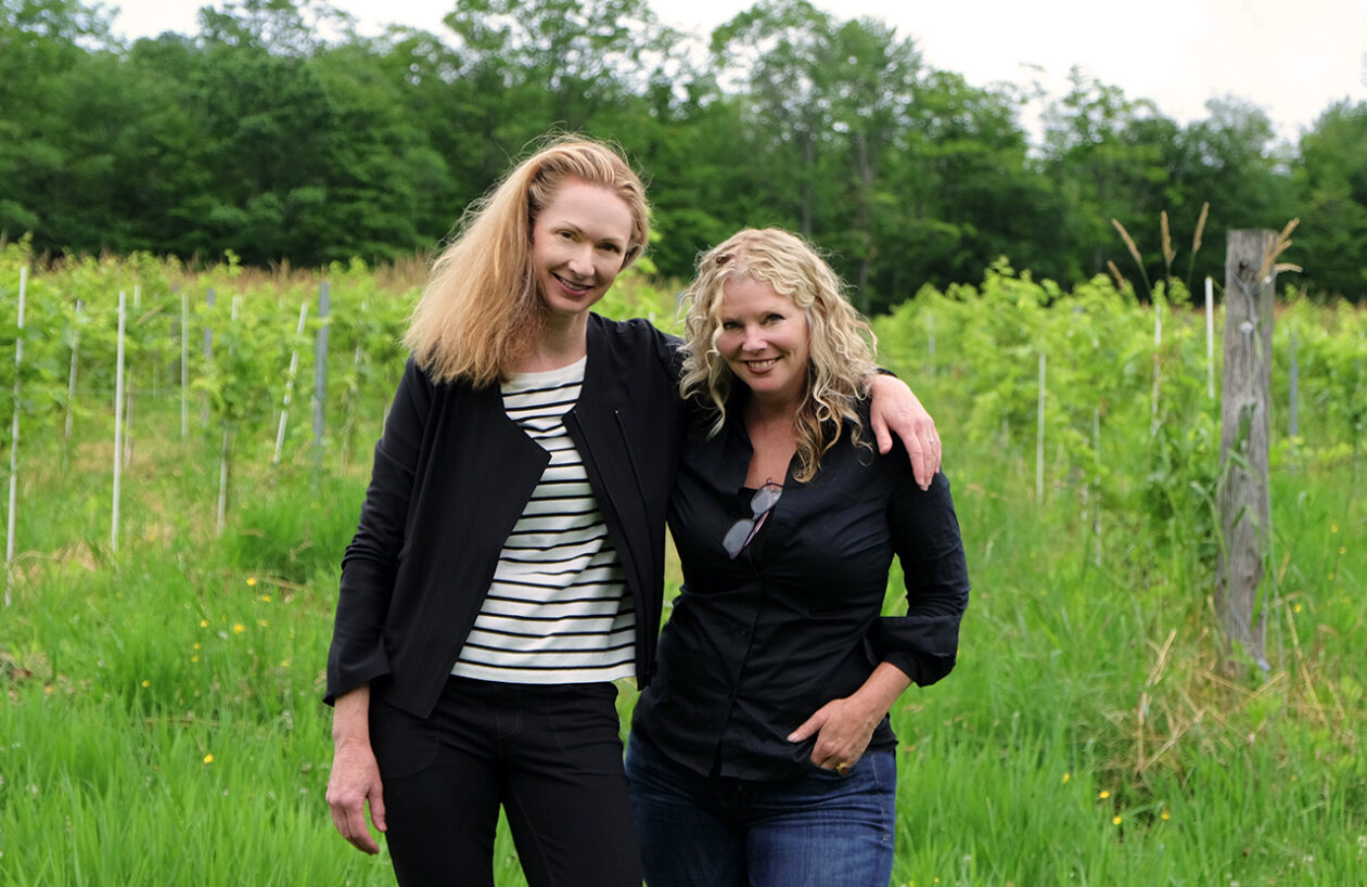 Meg Maker and Deirdre Heekin in the vineyard in Barnard, Vt.