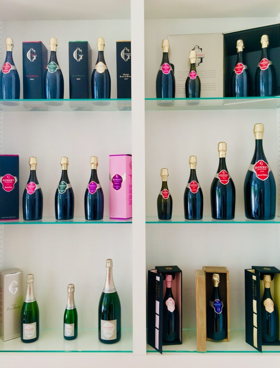 Gosset wines in the tasting room in Épernay