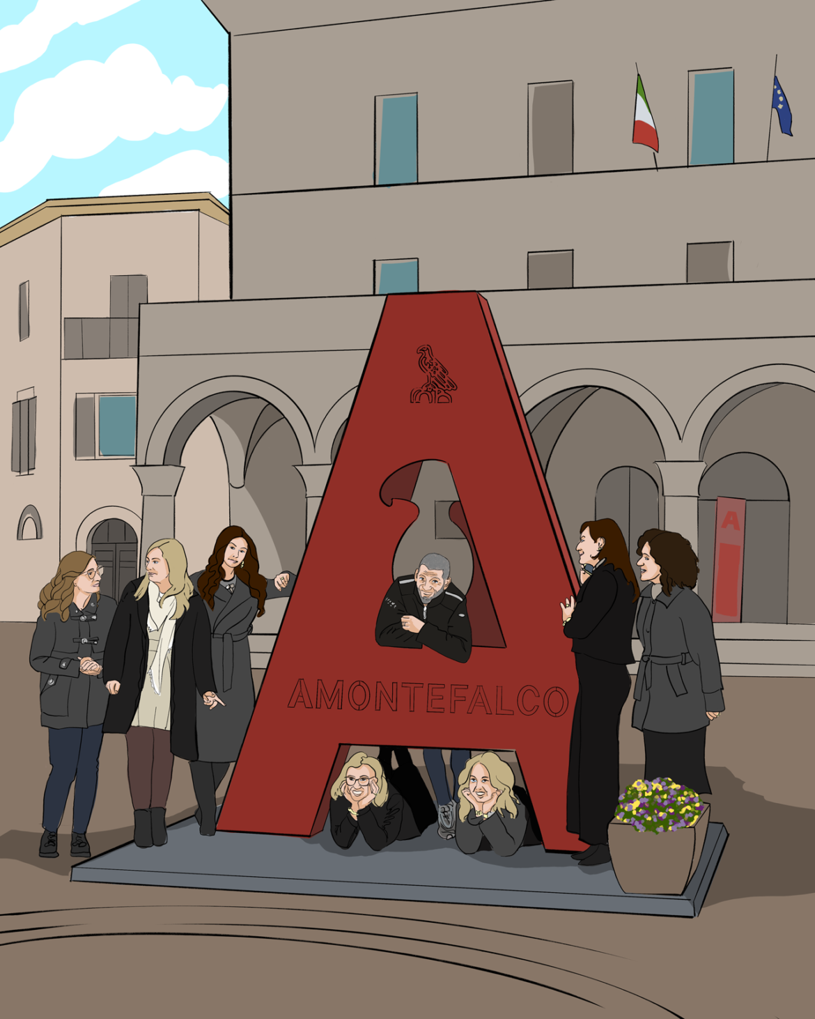 Organizers in the town square in Montefalco for the preview they called "A Montefalco"