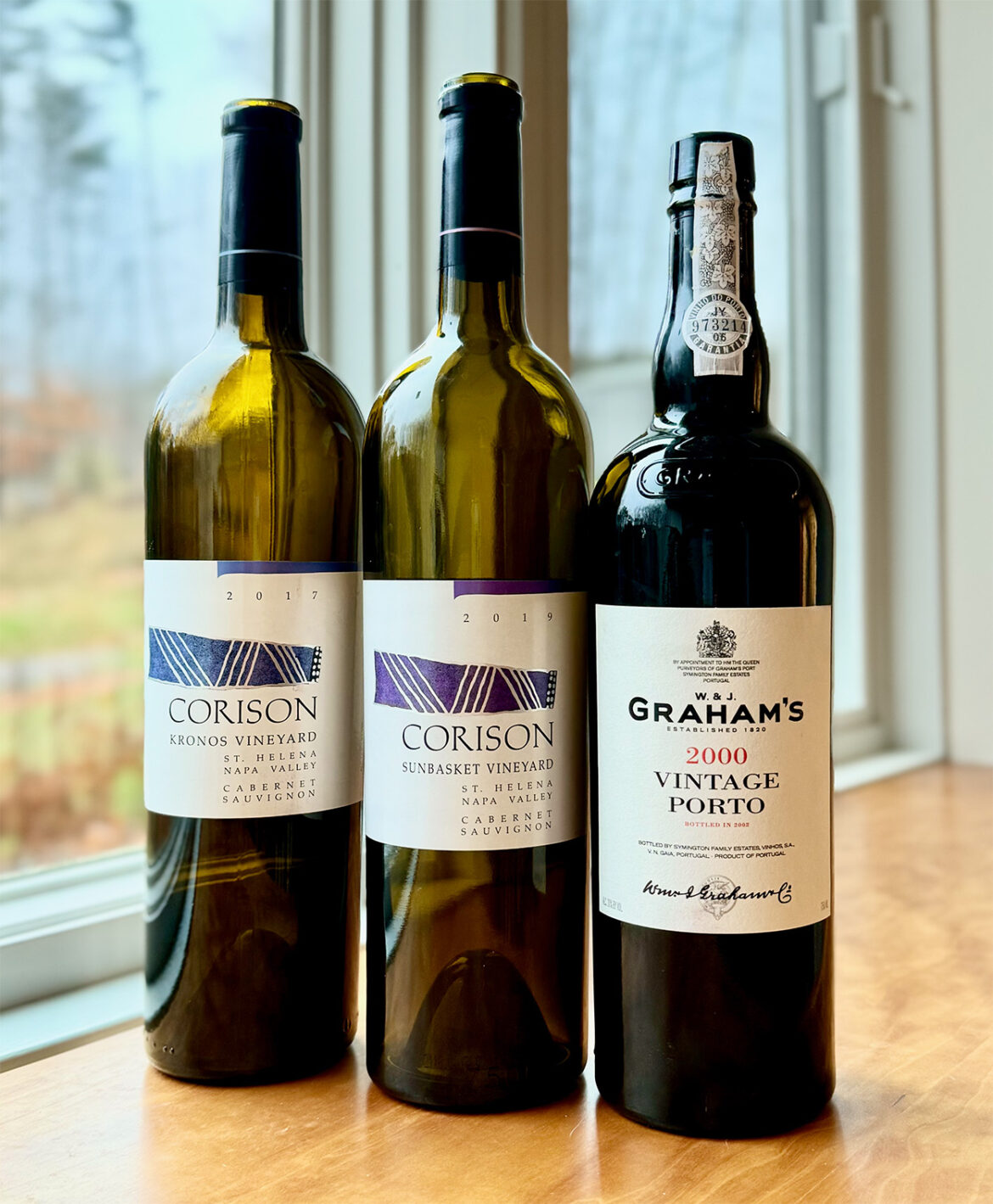 Corison Kronos and Sunbasket Cabernet, and Graham's vintage port