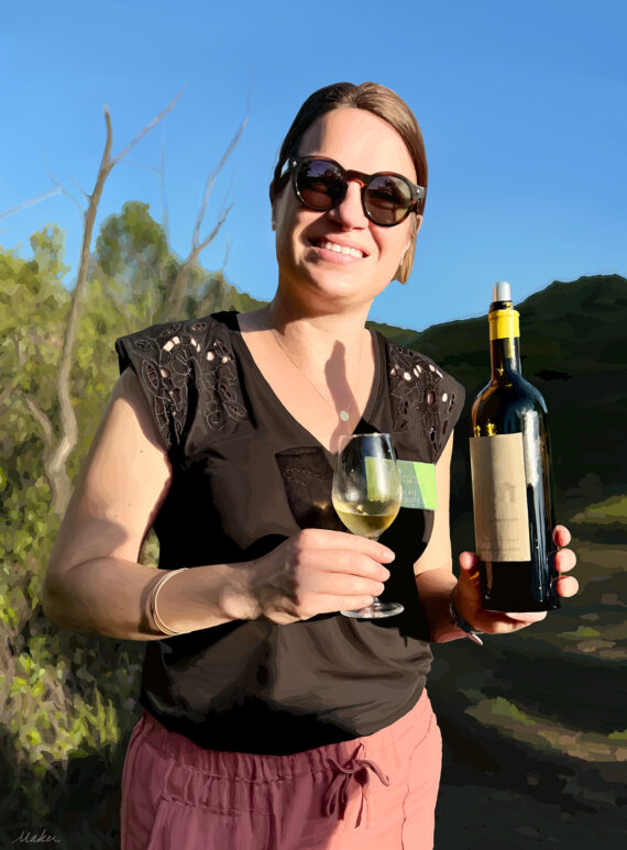 Charlotte de Béarn with her wine in Terrasses du Larzac